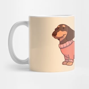 Black & tan dachshund wearing a red sweater Mug